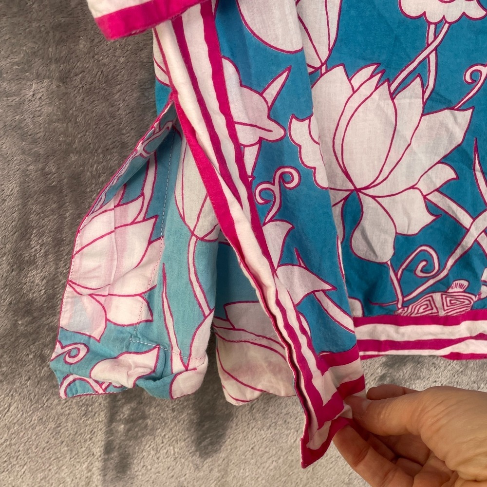 Beautiful Gretchen Scott Blue White Pink Floral V-Neck Tunic Size L - Picture 3 of 8